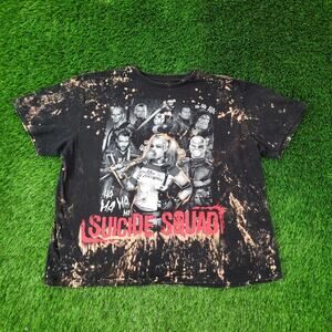 Suicide-Squad Harley-Quinn Shirt Womens 2XL 27x26 Crop Bleached Baggy Boxy